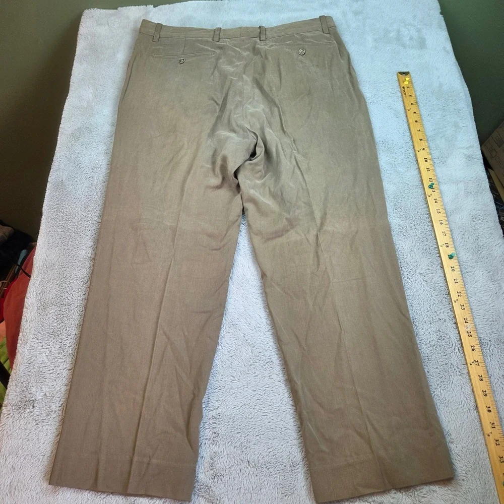Tommy Bahama Silk Pleated Dress Pants Mens 38x30 Wide Leg Tropical Khaki Tan